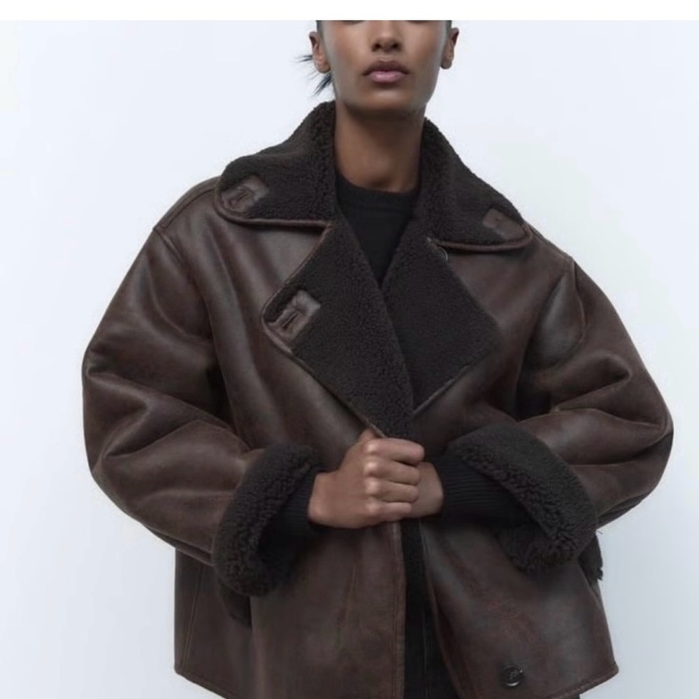Zara Brown Shearling Jacket - image 1